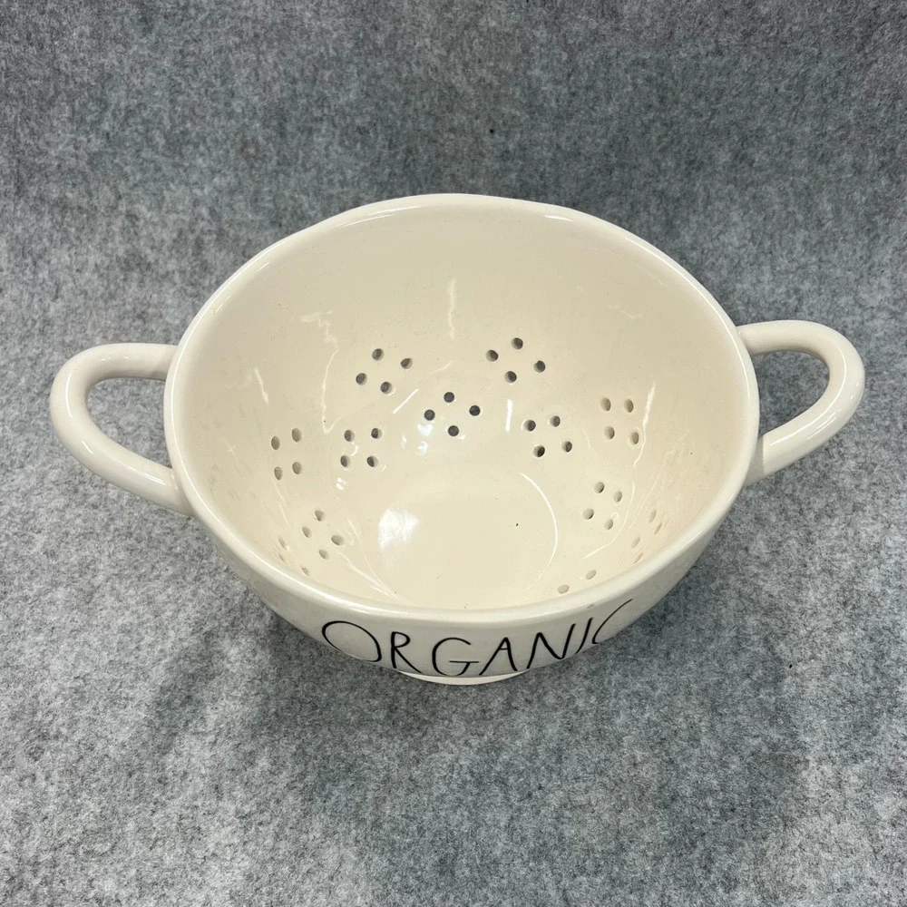 Rae Dunn ORGANIC‎ Ceramic Colander Strainer Footed Bowl Cream Magenta Artisan